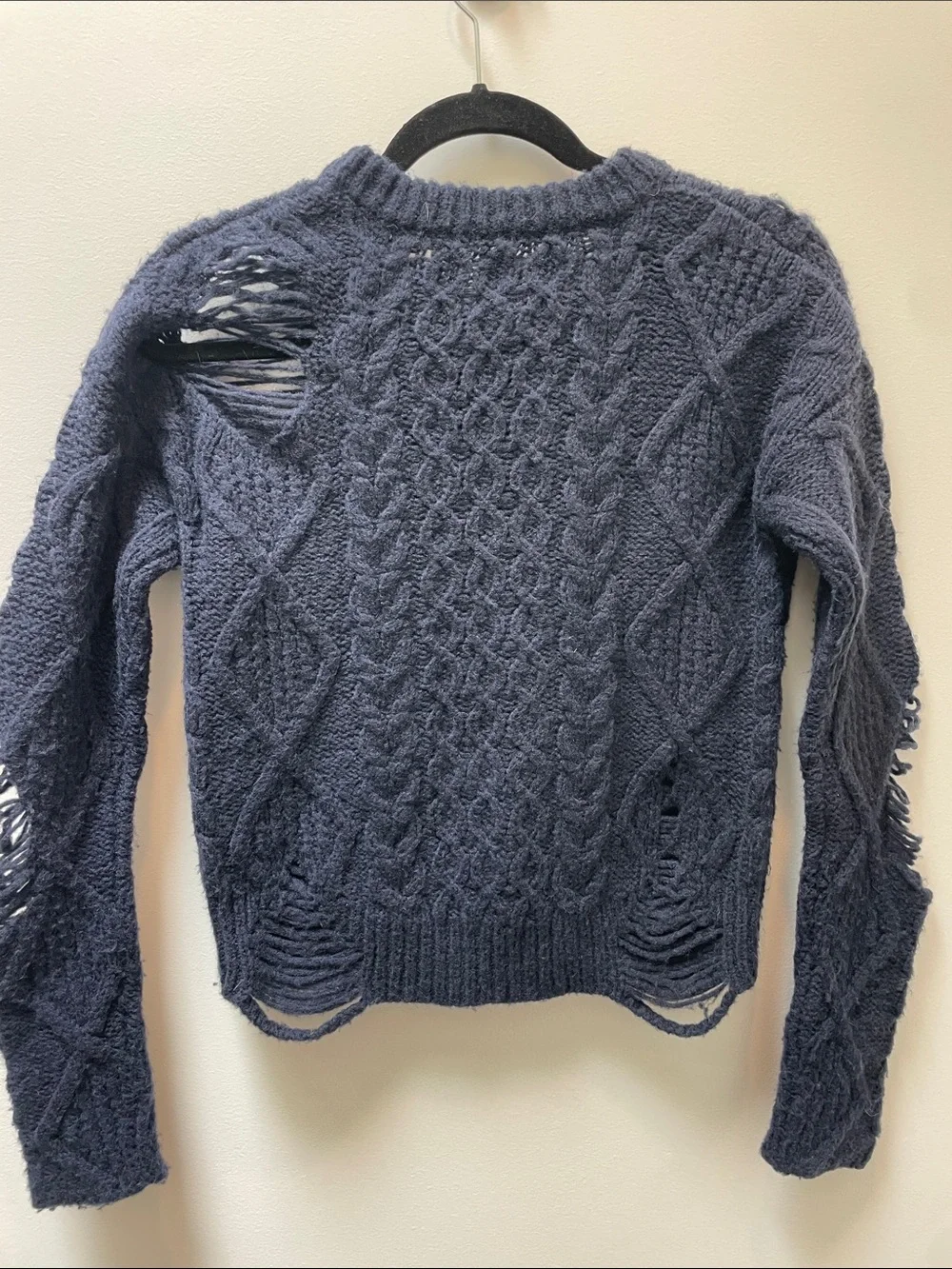 NSF Distressed m Crewneck Wool Sweater Size Small Navy